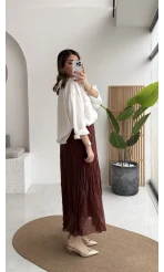 Astarlı Kırışık Beli Lastikli Etek - Tarçın - Kod: 3207