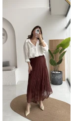 Astarlı Kırışık Beli Lastikli Etek - Tarçın - Kod: 3207