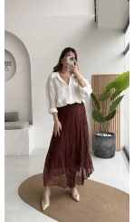 Astarlı Kırışık Beli Lastikli Etek - Tarçın - Kod: 3207