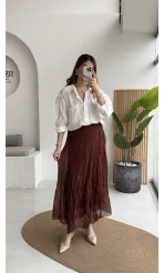 Astarlı Kırışık Beli Lastikli Etek - Tarçın - Kod: 3207