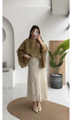 Astarlı Kırışık Beli Lastikli Etek - Taş - Kod: 3207