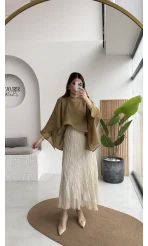 Astarlı Kırışık Beli Lastikli Etek - Taş - Kod: 3207