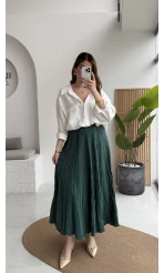 Astarlı Kırışık Beli Lastikli Etek - Zümrüt - Kod: 3207
