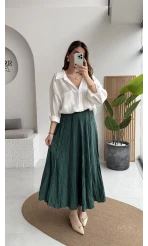 Astarlı Kırışık Beli Lastikli Etek - Zümrüt - Kod: 3207