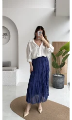 Astarlı Kırışık Beli Lastikli Etek - Lacivert - Kod: 3207