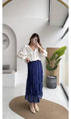 Astarlı Kırışık Beli Lastikli Etek - Lacivert - Kod: 3207