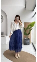 Astarlı Kırışık Beli Lastikli Etek - Lacivert - Kod: 3207