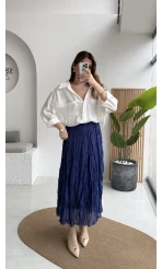 Astarlı Kırışık Beli Lastikli Etek - Lacivert - Kod: 3207
