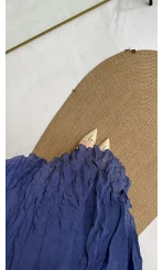 Astarlı Kırışık Beli Lastikli Etek - Lacivert - Kod: 3207