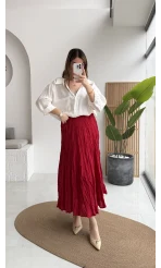 Astarlı Kırışık Beli Lastikli Etek - Kırmızı - Kod: 3207