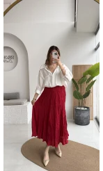 Astarlı Kırışık Beli Lastikli Etek - Kırmızı - Kod: 3207