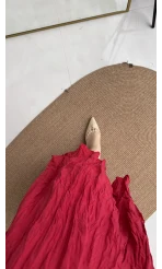 Astarlı Kırışık Beli Lastikli Etek - Kırmızı - Kod: 3207