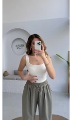 Göğüs Pedli Crop - Beyaz