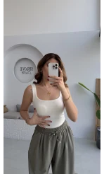 Göğüs Pedli Crop - Beyaz