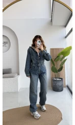 Baggy Kapüşonlu Denim Tulum - Kod: 1455