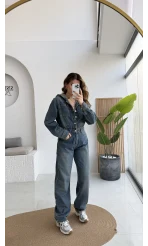 Baggy Kapüşonlu Denim Tulum - Kod: 1455