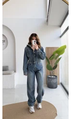 Baggy Kapüşonlu Denim Tulum - Kod: 1455