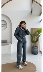 Baggy Kapüşonlu Denim Tulum - Kod: 1455