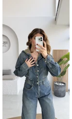 Baggy Kapüşonlu Denim Tulum - Kod: 1455