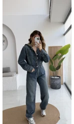 Baggy Kapüşonlu Denim Tulum - Kod: 1455