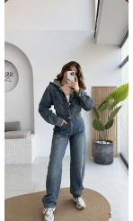 Baggy Kapüşonlu Denim Tulum - Kod: 1455
