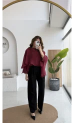 Florence Pileli Pantolon - Siyah - Kod: 3853