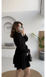 Gabriela Kemerli Gold Düğmeli Mini Elbise - Siyah - Kod: 0922