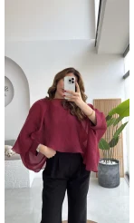 Uçuşan Pelerin Bluz - Bordo - Kod: 5026