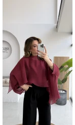 Uçuşan Pelerin Bluz - Bordo - Kod: 5026