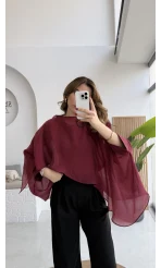 Uçuşan Pelerin Bluz - Bordo - Kod: 5026