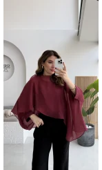 Uçuşan Pelerin Bluz - Bordo - Kod: 5026