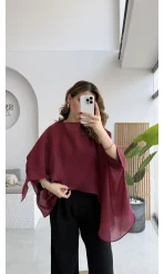 Uçuşan Pelerin Bluz - Bordo - Kod: 5026