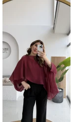 Uçuşan Pelerin Bluz - Bordo - Kod: 5026