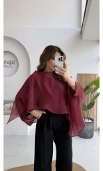 Uçuşan Pelerin Bluz - Bordo - Kod: 5026