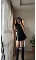 Drapeli Vatkalı Midi Elbise - Siyah - Kod: 4100