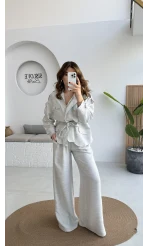 Emma Kuşaklı Ceket Pantolon Takım - Gri - Kod: 9701