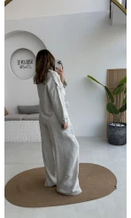 Emma Kuşaklı Ceket Pantolon Takım - Gri - Kod: 9701