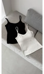 Uzun Göğüs Pedli İnce Askılı Body - Ekru