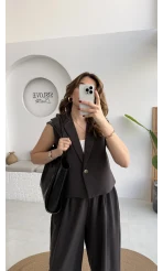 Kelly Yelek Pantolon Takım - Koyu Kahve - Kod: 9588