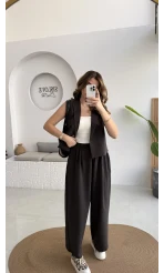 Kelly Yelek Pantolon Takım - Koyu Kahve - Kod: 9588