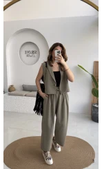 Kelly Yelek Pantolon Takım - Haki - Kod: 9588