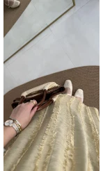 Alise Püsküllü V Yaka Balon Kol Elbise - Yeşil - Kod: 3075