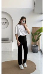 Sis Panto - Çimalı Ful Likralı Pantolon - Siyah - Kod: 1710