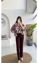 Sis Panto - Çimalı Ful Likralı Pantolon - Bordo - Kod: 1710