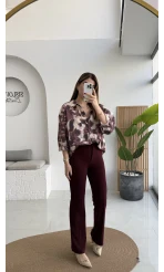 Sis Panto - Çimalı Ful Likralı Pantolon - Bordo - Kod: 1710