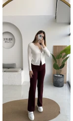 Sis Panto - Çimalı Ful Likralı Pantolon - Bordo - Kod: 1710