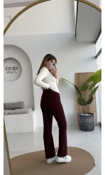 Sis Panto - Çimalı Ful Likralı Pantolon - Bordo - Kod: 1710