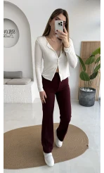 Sis Panto - Çimalı Ful Likralı Pantolon - Bordo - Kod: 1710