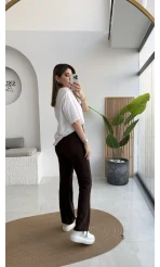 Sis Panto - Çimalı Ful Likralı Pantolon - Kahverengi - Kod: 1710