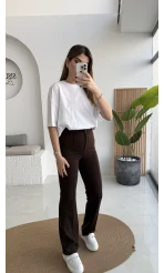 Sis Panto - Çimalı Ful Likralı Pantolon - Kahverengi - Kod: 1710